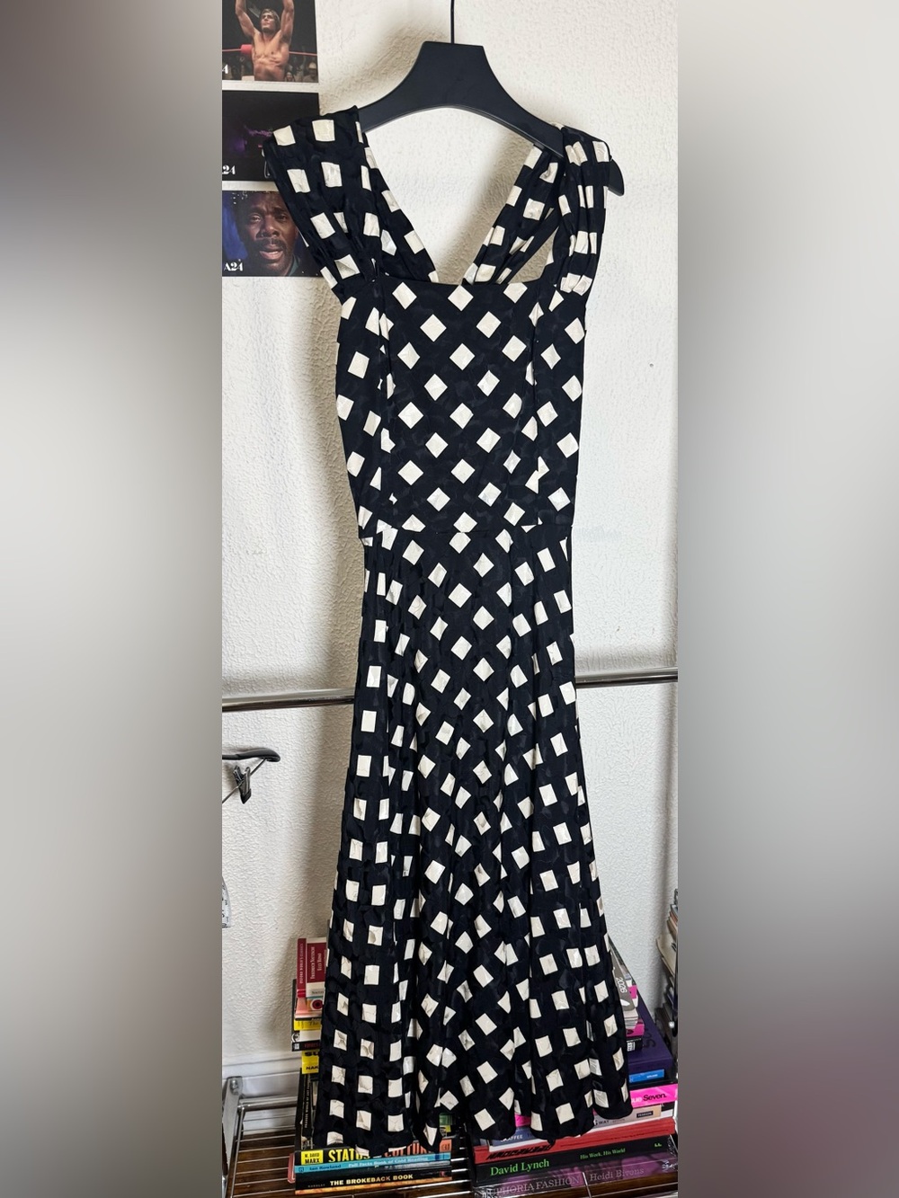 Vintage Raul Blanco 100% Silk Black & Ivory Geometric Dress